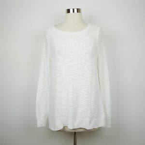 LOFT Ann Taylor Women's S - White knit tunic sweater loose fit long sleeve sheer